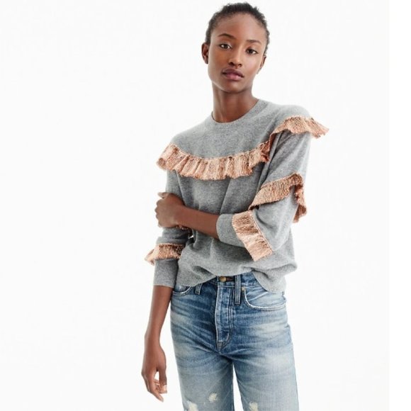 J. Crew Sweaters - J. Crew Grey Cashmere Sweater with Lamé Fringe Women's Size XXS